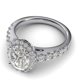 Women's Solid Sterling Silver Simulated Brilliant 8x10mm Oval Shape Diamond Engagement Ring With Side Stones (K)