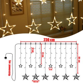 MOLVCE Fairy Lights Stars Power 2.3 m, 12 Stars 138 LEDs Christmas Lighting Window, Light Curtain Indoor with 11 Modes, Timer and Remote Control, Christmas Lighting Outdoor for Christmas Day