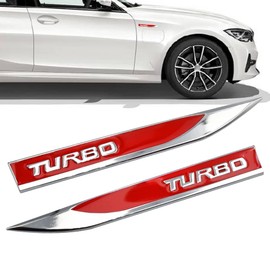 2Pcs/Pair 3D Metal Turbo Car Side Fender Rear Trunk Emblem Badge Sticker Decals Turbo Badge (Red)