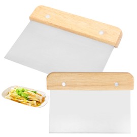 Lithyc Pack of 2 Dough Spatulas, Dough Cutter, Stainless Steel Dough Scraper, Dough Scraper with Wooden Handle, Stainless Steel Dough Spatula for Cakes, Pizza, Bread, Cutting Kitchen Utensils