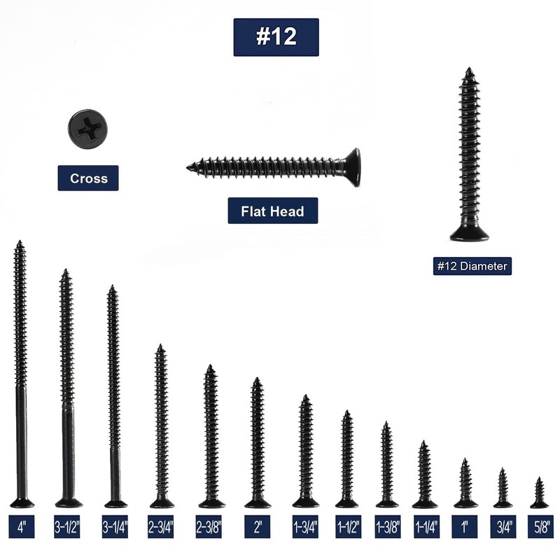 #12 x 1-1/4" Wood Screw 100Pcs 18-8 (304) Stainless Steel