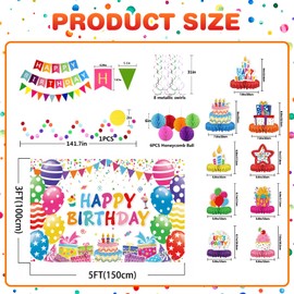Birthday Decorations Kit, Birthday Party Banner, Honeycomb Balls, Metallic Hanging Swirls, Circle Garland, Colorful Birthday Decorations, Birthday Backdrop Cloth, Birthday Centerpieces for Tables