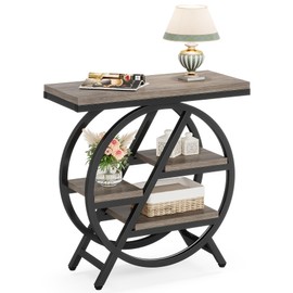 LITTLE TREE End Table, Narrow Side Table with 4-Tier Large Storage Space, Modern Bedside Table for Living Room, Home Office, Bedroom, Grey