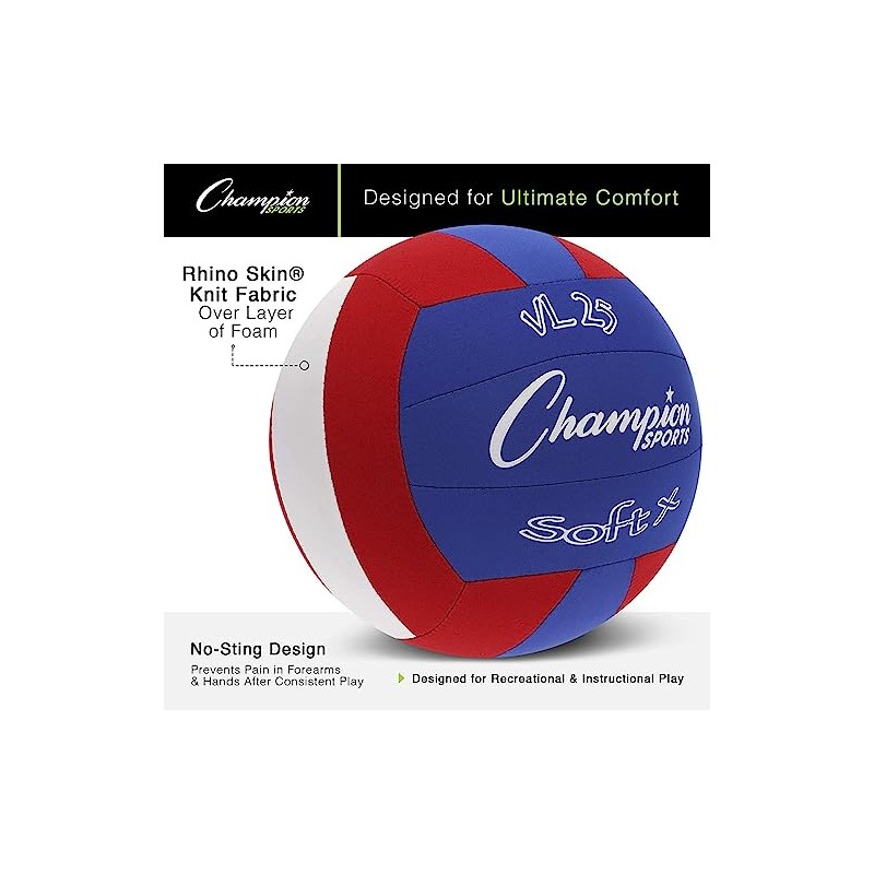 Champion Sports Fabric Volleyball with No-Sting Cover, Indoor - Soft
