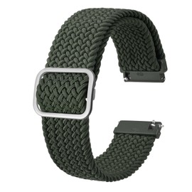 BISONSTRAP Nylon Watch Bands 18mm, Adjustable Braided Loop Straps for Men and Women,Army Green with Silver Buckle