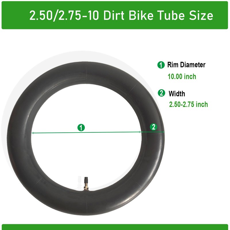 2-Pcs 2.50-10 Dirt Bike Tube 2.50/2.75-10 2.50-10 Inner Tube Straight