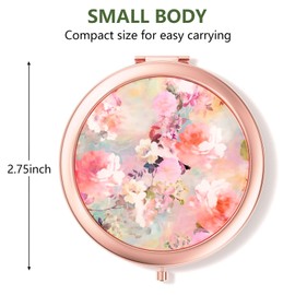 Nipichsha Compact Mirror, Pocket Travel Makeup Mirror, 2 - Sided 2X / 1X Magnification, Small Folding Portable Handheld, 2.75 in Rose Gold, Watercolor Flowers