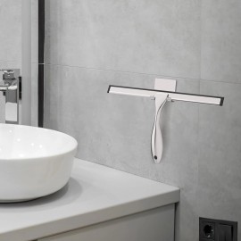 All-Purpose Stainless Steel Shower Squeegee for Glass Doors with Adhesive Hooks,