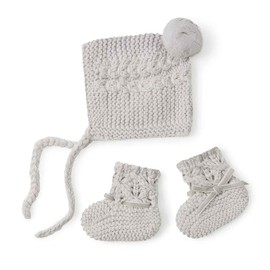 Snuggle Hunny Baby Booties & Bonnet Set - Soft and Ideal for Baby Shower Knitted Baby Booties Newborn Set, Grey