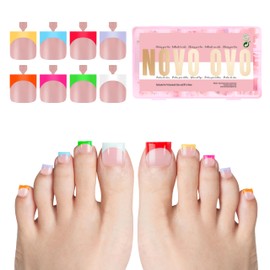 NOVO OVO French Tip Toe Nail Tips 8 MIXED COLOR BabyPink, Quadrat Press on Französischer Tipp Fußnägel 8 GEMISCHTE SOMMERFARBEN Zehennagelspitzen, Aufkleben künstliche Zehennägel x 15 Größen 240 Stück