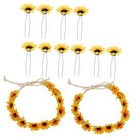 Mikinona Floral Headband Sunflower Wreath Set 2 Pack Stylish Hair Clip for Special Occasions
