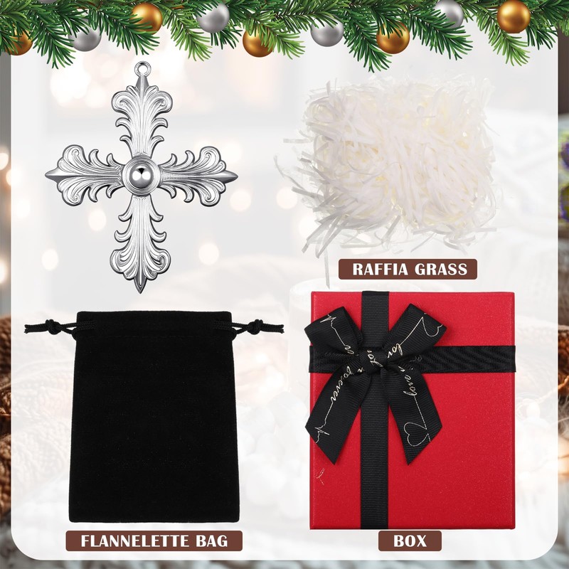 Hicarer 1 Set Metallic Cross Tree Ornaments with Christmas Gift