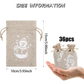 CCINEE 36pcs Christmas Burlap Bags, 4×6 Inch Drawstring Christmas Burlap Goody Gift Candy Bags with Double Jute Drawstrings Xmas Burlap Treat Bags for Candy Wrapper Xmas Party Favors