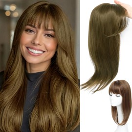 RMYHIG Hair Topper, 360° 3D Hair Toppers for Women with Thinning, 18 Inch Long Pieces for Women Clip in Part Bangss (Medium Chestnut Brown, Wispy bangs)