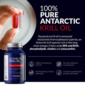 100% Pure Organic Krill Oil 1000mg, 60-Day, Omega 3, Highest Concentration 56% Phospholipids, Wild Caught, Sustainable Traceable Antarctic SuperbaBoost, Astaxanthin, Heart, Skin Care, No Fish Oil