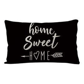 7COLORROOM Farmhouse Pillow Covers Black Home Sweet Home Quotes Rectangular/Waist Cushion Cover Farmhouse Decor Housewarming Gifts Pillowcases for New Home 12“ x 20” ( Black)