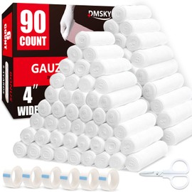 Dmsky 90 Pack Gauze Rolls, 4 in x 4.1 Yards, Individually Wrapped Breathable Rolled Gauze, Premium First Aid Supplies & Medical Supplies for Wounds