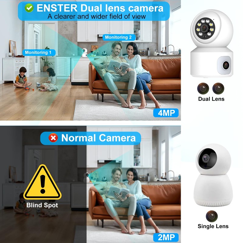 ENSTER Onvif Indoor Surveillance Camera WiFi with 2K Double Lens,