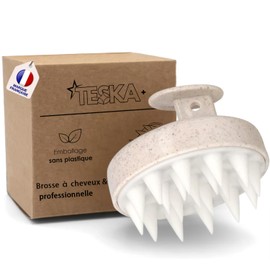 TESKA+ Anti-Dandruff Scalp Massage Brush - Stimulates Hair Growth, Soft and Ergonomic Bristles for All Hair Types (White Wheat Straw)