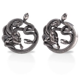 POBAISITER 1 Pair Stainless Steel Ear Gauges Tunnels Ouroboros Snake Eat Tails Silver Vintage 2g-1 Inch Double Flare For Men For Women, 25mm(1"), Metal, sandstone