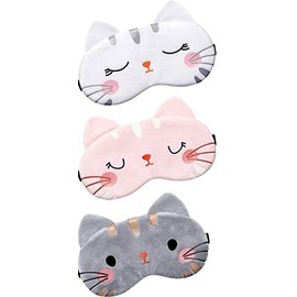 YV 3 Pack Cute Cat Velvet Soft Sleep Mask Eye Cover Blindfol Girls Kids Women Gift