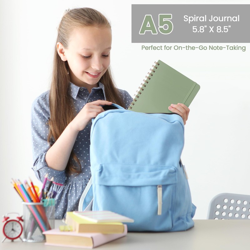 Lined Spiral Journal Notebook, A5 College Ruled Notebook for Journaling,