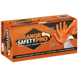EPPCO Orange Safety Pro 8-Mil Dual Layer Nitrile Gloves, Disposable, Powder and Latex Free, Textured, Ambidextrous, Sweat Reduction, for Mechanic, Automotive, Industrial Work, Box of 100, Large