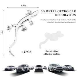MUQIDA 2PCS Gecko Car Stickers, Fashion 3D Gecko Shape Automotive Emblem Badge Decals, Animal Decoration Metal Window Bumper Stickers for Car SUV Truck, Exterior Car Accessories (Silver)
