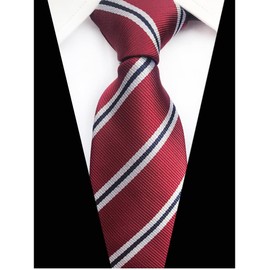 Mens Stripe Burgundy Red Blue White Business Stripes Tie Formal Neckties For Big Boys Youth Son