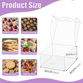 50pcs 4x4x2 Inch Plastic Clear Pastry Boxes - Cookies, Doughnuts, Soap, Truffle, Brownie, Cake, Chocolate Covered Strawberries & Treat Boxes for Party Favors & Wedding