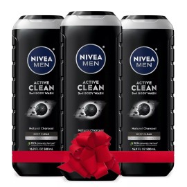 NIVEA MEN DEEP Active Clean Charcoal Body Wash, 16.9 Fl Oz Bottle.Select Scent - Natural Charcoal 3 Pack