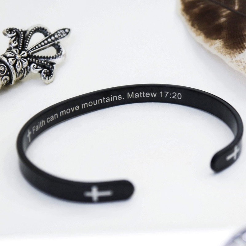 RENYILIN Brazalete inspirador de acero inoxidable con citas religiosas en