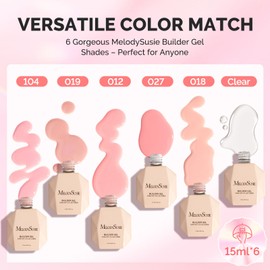 MelodySusie 6PCS 15ML Nude Pink Base Colors Clear Builder Gel Set for Nails Thickening,Soak Off UV Extension Gel,Rhinestone Nail Glue in a Bottle for Nail Art Design Gift for Women