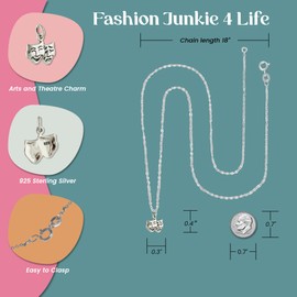FashionJunkie4Life Sterling Silver Arts and Theater Charm Pendant Necklaces for Women, Sterling Silver