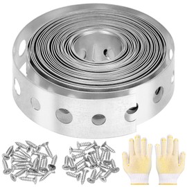 Glarks 54pcs 11/16inch x 10Feet Galvanized Metal Pipe Strap with Holes, Pipe Support Metal Strapping, Pipe Hanger Straps with 50pcs M4.2 M5 Screws, 1pcs Trimming Shear and Gloves