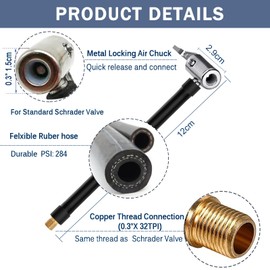 2PCs Air Inflator Hose Adapter Convert Twist On Connection to Lock On Connection, Locking Air Chuck with Hose and Standard Tire Valve Fine Thread