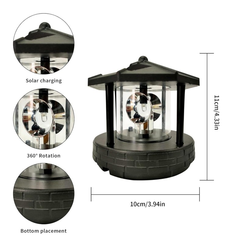 tifoss Solar Powered Rotating Lighthouse 360 Degree Rotating Lamp with