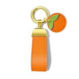 K Luxury Leather Keychains Women Wristlet Keychain for Men Strap for Wallet Car Keys Backpacks Cute Lanyard Handbag, Orange, Medium