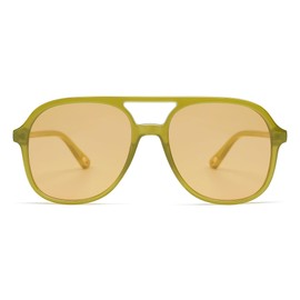 Appassal Retro Aviator Sunglasses Womens Men Vintage Double Bridge Square Sun Glasses AP3606,Green Frame/Light Brown Lens