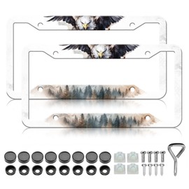 HCSS Watercolor Eagle License Plate Frames - 2 Pack Eagle Mountains License Plate Holder, Aluminum Metal Rust-Proof Waterproof Car Decorative Tag Frame for Standard US 12x6 Inch