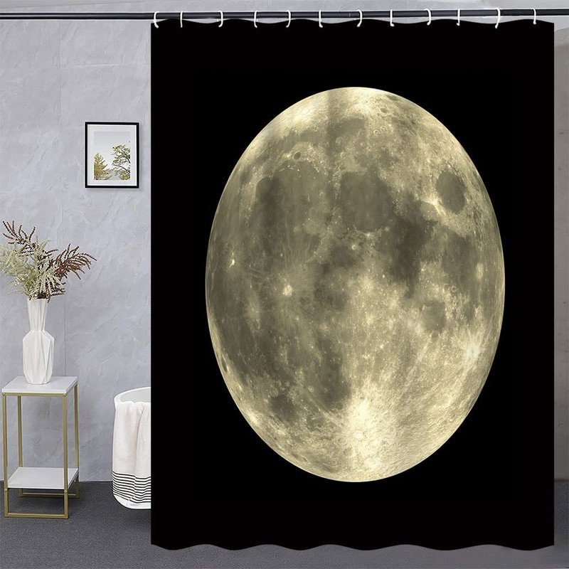 WUASDCS Full Moon Shower Curtain Mysterious Gray Planet Black Background