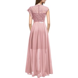 Miusol Women's Formal Floral Lace Ruffle Style Bridesmaid Party Maxi Dress (X-Large, Pink)