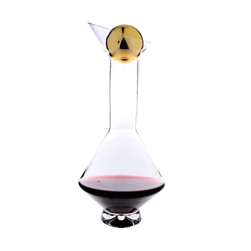 Glass Diamond Shaped Wine Decanter with Gold Lid, Fills 41