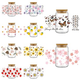 UV DTF Transfer Sticker, 10 Sheets Rub on Transfers Stickers for Crafting - DIY Waterproof Decals UV DTF Transfer Sticker for 16OZ Glass Cups (Antique)