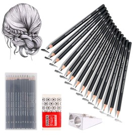 NASHRIO Professional Kids & Adults Drawing Sketching Pencil Set, 14 Pcs Art Pencils,12B 10B 8B 7B 6B 5B 4B 3B 2B B HB 2H 4H 6H Artist Pencils, Pencil Set with Pencil Case, Pencil Sharpener and Eraser.