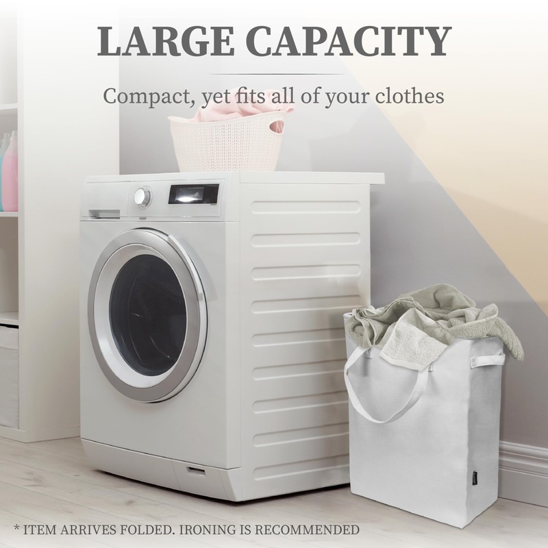BROOKSTONE, Slim Laundry Hamper with Handles, Perfectly Sized for Everyday