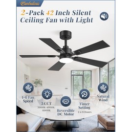 Fanbulous 2 Pack of 42 Ceiling Fans with Lights and Remote, Modern Low Profile Ceiling Fans with Dimmable 3CCT Quiet DC Motor, Reversible Celing Fan with 6-Speeds Timer for Bedroom(Black)