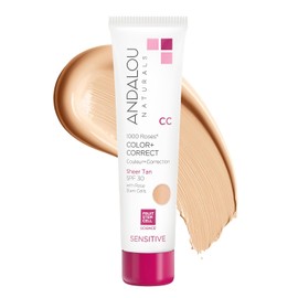Andalou Naturals 1000 Roses CC Color + Corrector con SPF 30, Tono Claro, Protector Solar Facial 2 en 1 + Crema CC para Piel Sensible, Ayuda a Corregir el Tono de Piel Desigual, Protector Solar Seguro