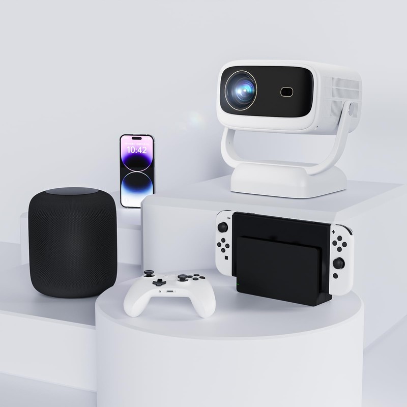 Portable WiFi Bluetooth Projector, 4K Compatible Smart Mini Projector with