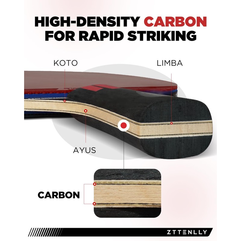 ZTTENLLY Ping Pong Paddle with Carbon Technology | Performance-Series,7-ply Finest
